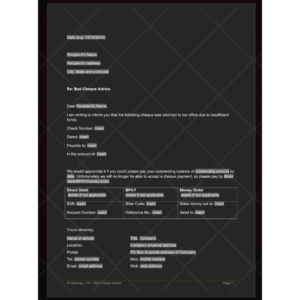 Bad Cheque Advice Template