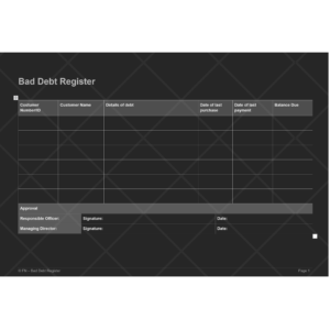 Bad Debt Register Template