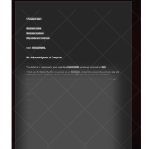 Complaint Acknowledgement Letter