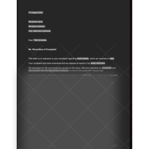 Complaint Resolution Letter