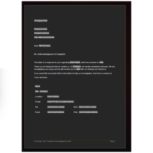 Complaint Acknowledgement Letter