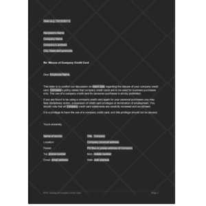 Misuse of Company Credit Card Letter Template