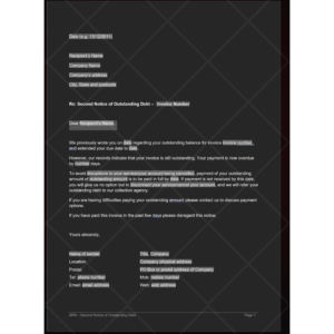 Second Notice of Outstanding Debt