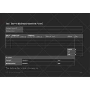 Taxi Travel Reimbursement Form