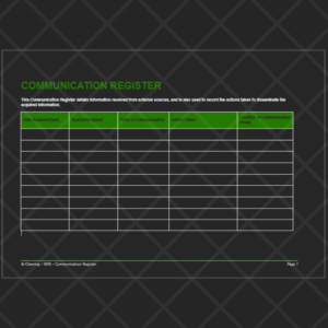 Workplace Health and Safety (WHS) Communication Register