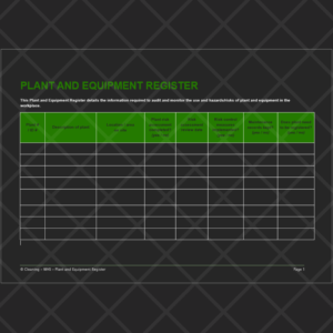 Workplace Health and Safety (WHS) Plant and Equipment Register