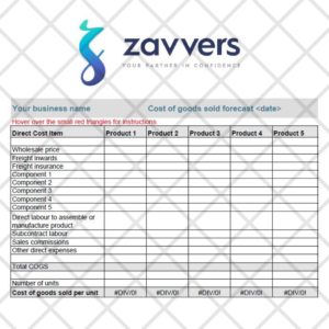 Cost of Goods Sold Forecast Template
